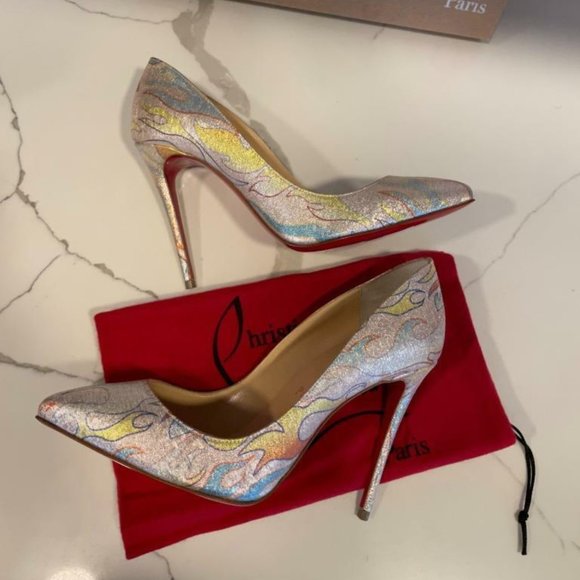 Christian Louboutin PIGALLE FOLLIES 100 Lurex Flame Pump Heel Shoes - Picture 9 of 11
